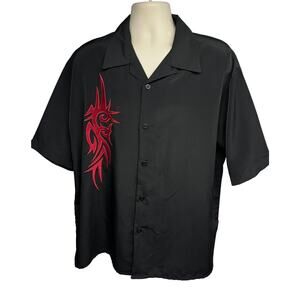 Dragonfly Mens Black Vintage Tribal Flames Retro Rockabilly Button Up Shirt XL